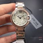 Ballon Bleu Cartier TWF Swiss Quartz 33 Silver Sunray Dial Single Diamond Watch